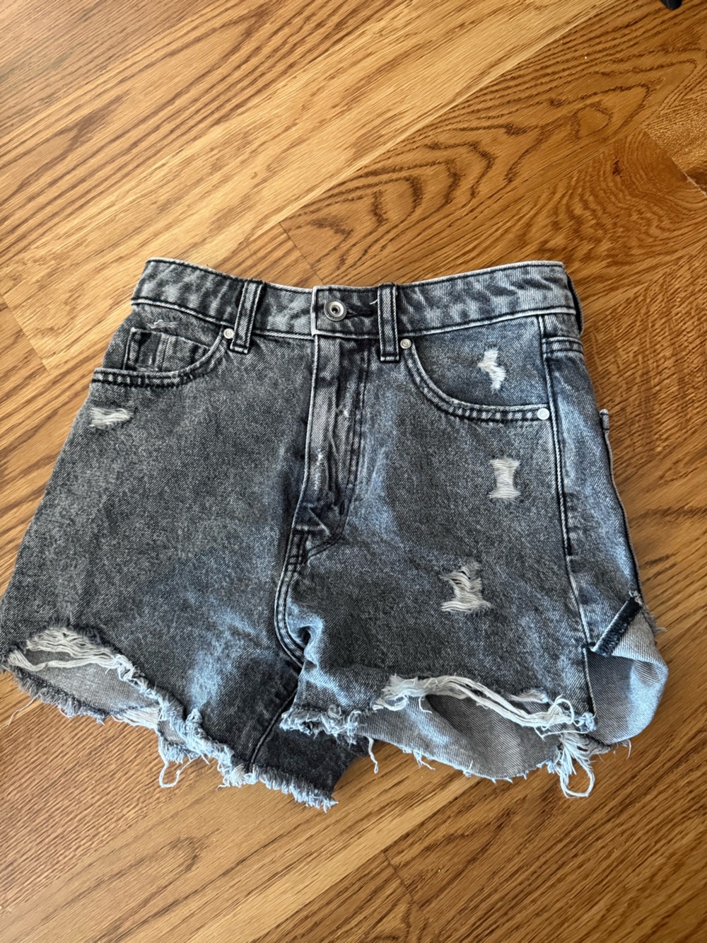 Zara Gray Washed Denim Shorts